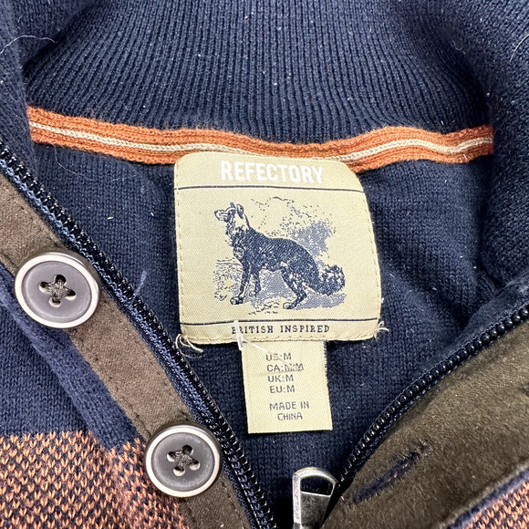 Refectory Sweater Mens Medium‎ 1/4 Button Multicolor Striped Pullover - Picture 4 of 9